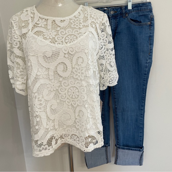 NWT Nanette Lepore Lace Top Marshmallow White Sz Medium - Picture 2 of 6